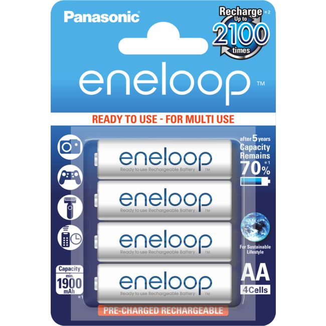 Panasonic eneloop Ready-to-Use Ni-MH Battery AA 4 Pack 2000mAh (BK-3MCCE/4BA)