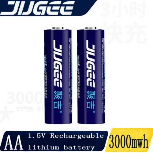 Jugee 1.5v 3000mWh AA AAA rechargeable lithium batteries and charger