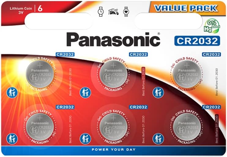 Panasonic CR2032 Lithium Battery Coin Cell Button 3V Battery pack of 6