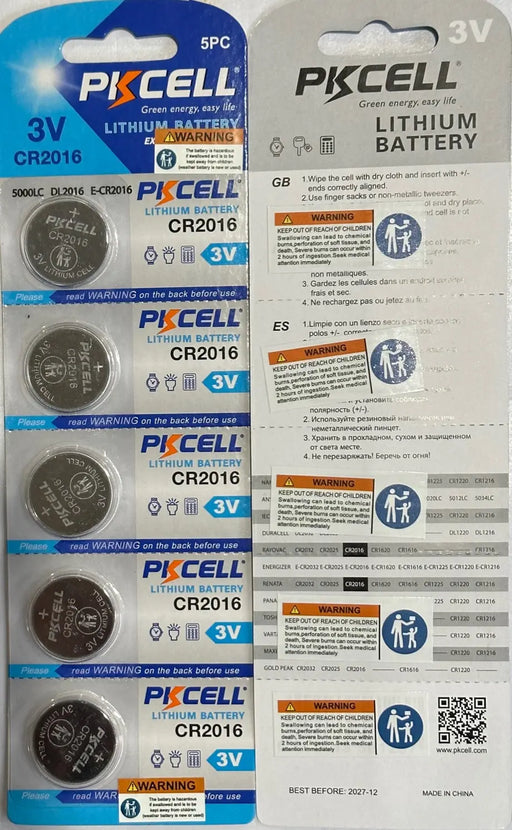 CR2016 DL2016 ECR2016 3V Lithium Battery pack of 5 PKCELL PKCELL
