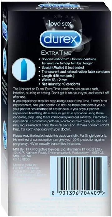 Durex Condoms - Extra Time for Extended Pleasure (10 Count - Pack of 3, Total 30) Durex
