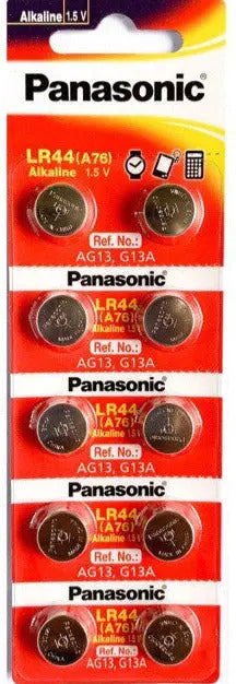 PANASONIC LR44 AG13 A76 G13A 1.5V Alkaline Battery x 10 EXP 11-2024 Mercury Free Panasonic