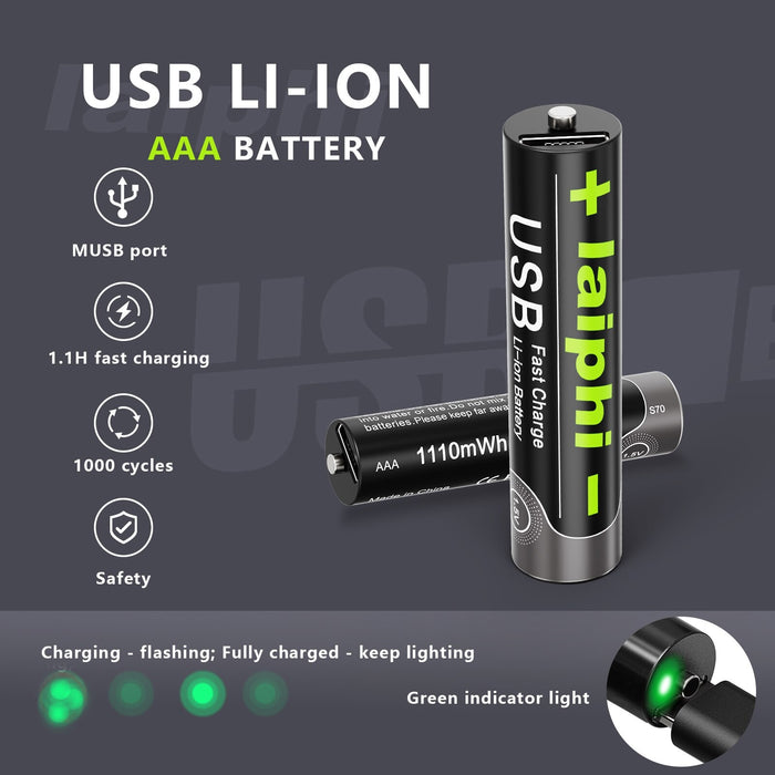 AAA Lithium batteries 4 x AAA Liaphi 1.5V 2000mAh 1100mWh with Type C