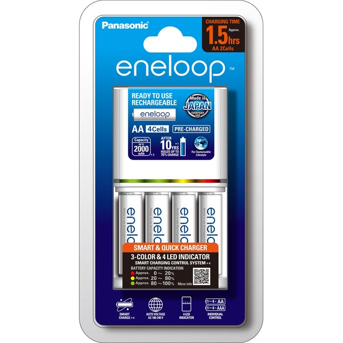 Panasonic Eneloop Quick Charger with 4x AA Batteries 2000mAh FAST CHARGER