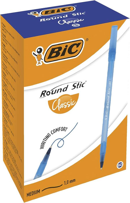 BIC Round Stic Classic Medium Point (1.0 mm), Blue, 60-Count