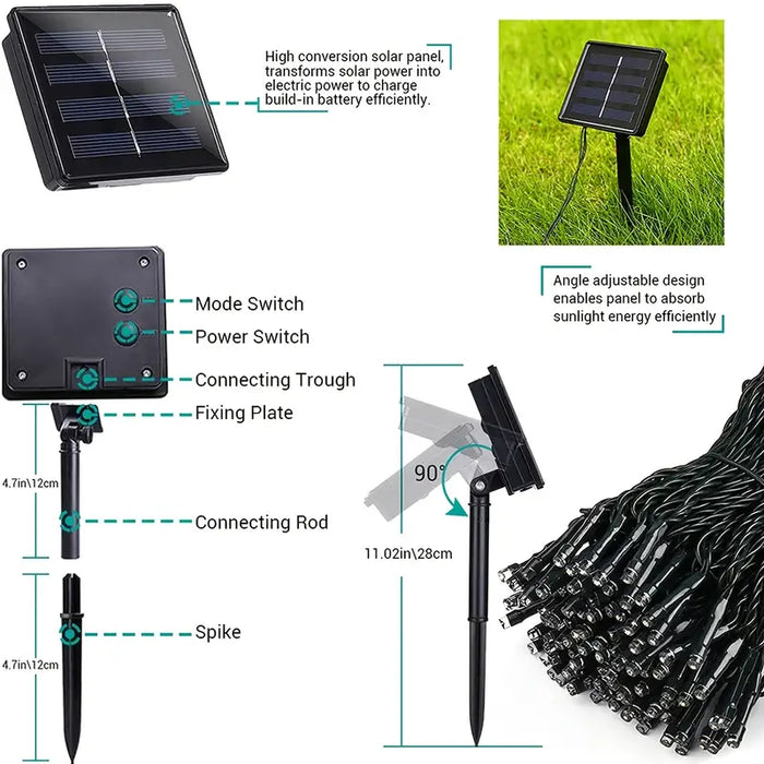 100 LED Solar Outdoor String Waterproof Fairy light Garden Lighting Solar Powered Christmas Decoration