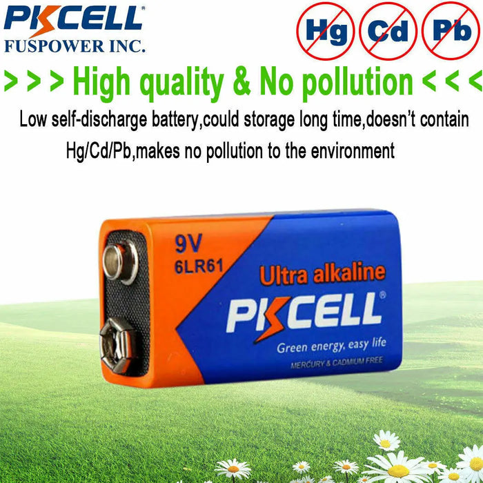 PKCELL 9V 6LR61 Ultra Alkaline Batteries, 1 Bulk