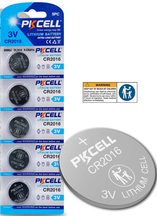 CR2016 DL2016 ECR2016 3V Lithium Battery pack of 5 PKCELL PKCELL