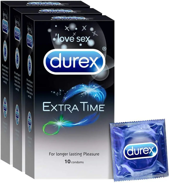 Durex Condoms - Extra Time for Extended Pleasure (10 Count - Pack of 3, Total 30) Durex