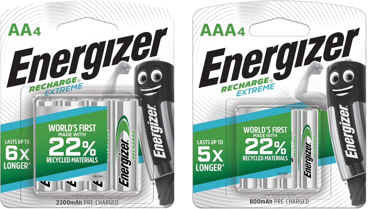 Energizer AA or AAA Rechargeable Batteries ACCU Recharge Extreme Pack of 4