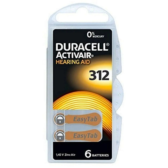 HEARING AID batteries size 10, 13, 312 LONG LIFE DURACELL Activair Easy tab 6pk freeshipping - JUST BATTERIES
