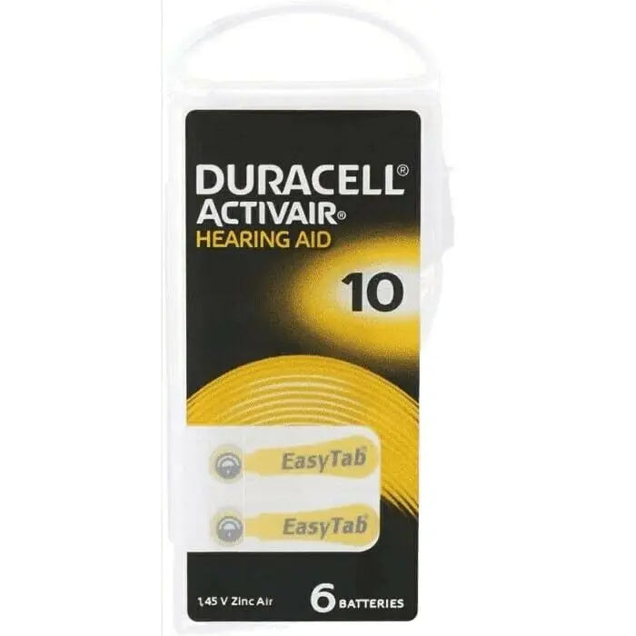 HEARING AID batteries size 10, 13, 312 LONG LIFE DURACELL Activair Easy tab 6pk freeshipping - JUST BATTERIES