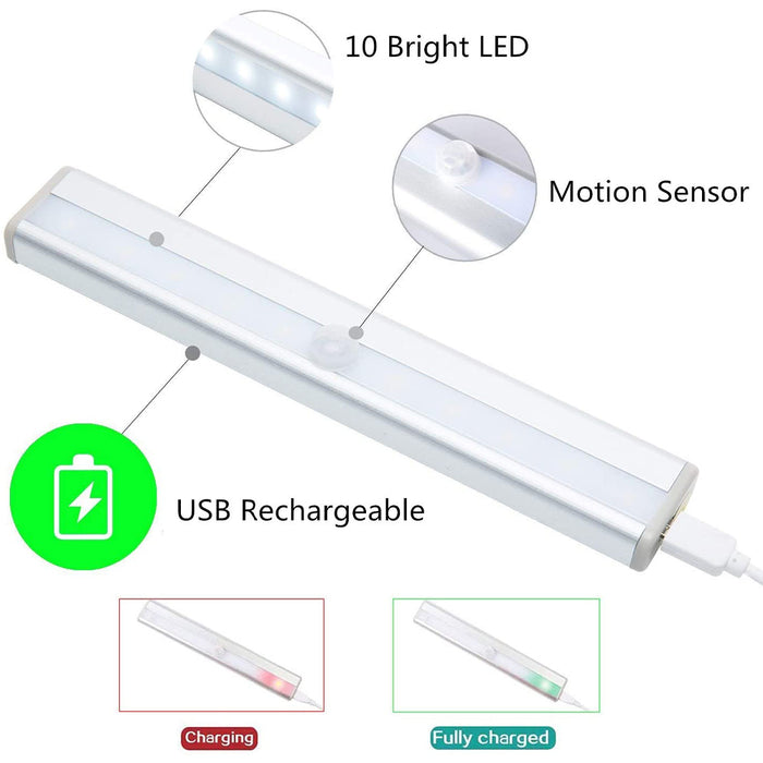 Rechargeable Motion Sensor 10 LED PIR Light Cordless Night Light Closet Stair