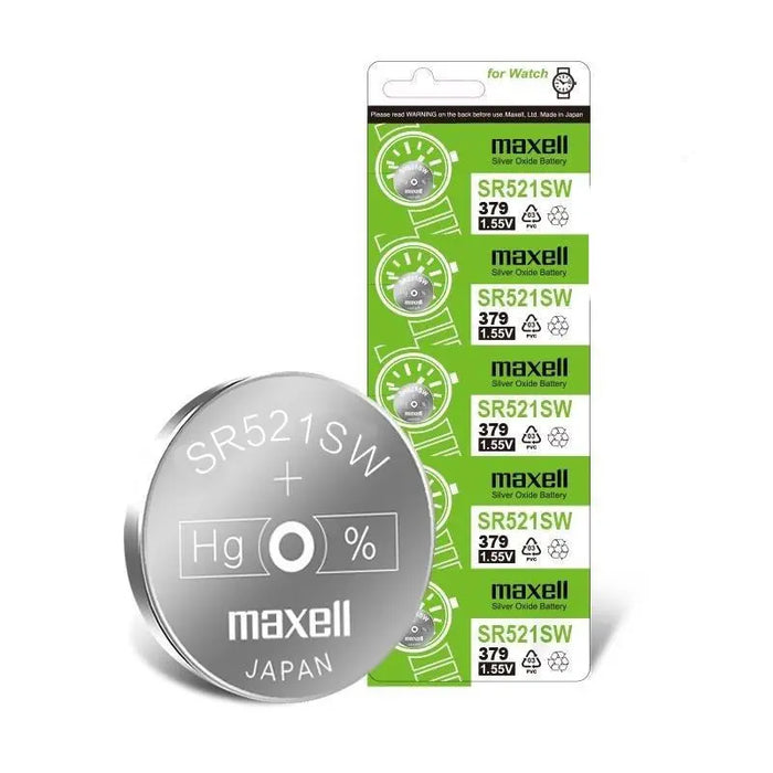 Maxell SR521SW 379 1.55V Silver Oxide Cell Watch Battery Pack of 5 Maxell