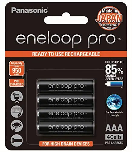 Panasonic AAA Ni-MH, High Capacity Eneloop Pro Pre-charged AAA High Capacity Re-chargeable Batteries, (BK-4HCCE/4BT) freeshipping - JUST BATTERIES