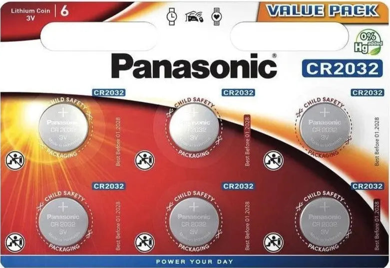 Panasonic CR2032 Lithium Battery Coin Cell Button 3V Battery pack of 6 Panasonic