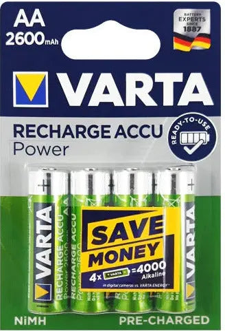 Varta Recharge AA 2600mAh Rechargeable Batteries - 4 Pack VARTA