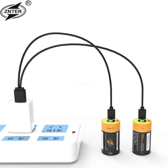 ZNTER 2pcs Type C Battery  1.5V 5000mAh Rechargeable Lithium Polymer with Type C Cable