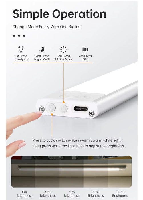 Rechargeable Motion Sensor Cordless Night Light Closet Stair