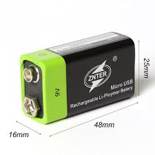 Znter Micro USB 6LR61 9v rechargeable battery li-ion battery 3700mWh With cable